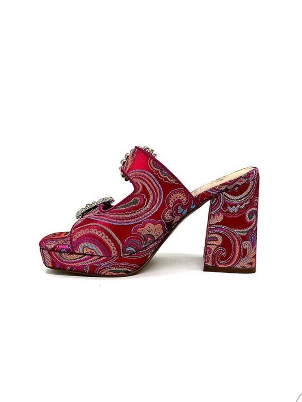 Rhinestone Buckle Pink Patterned Platform Sandal - Picture 3 of 4
